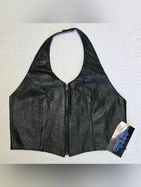 Leather Gallery Black Leather Zip-Up Halter Vest